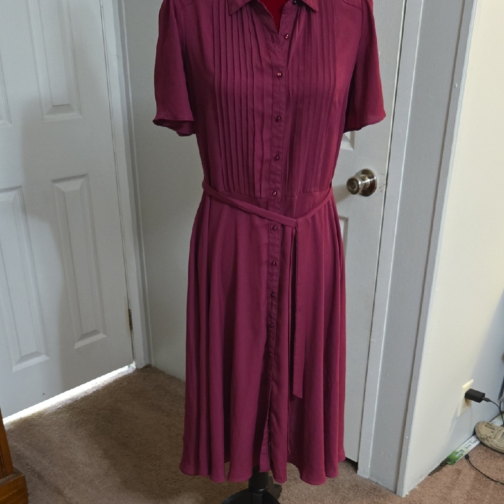 Nannette Pleated Midi Dress in Rich Burgundy